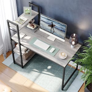 47.24 in. Wash White Computer Writing Office Desk with Adjustable Storage Shelves