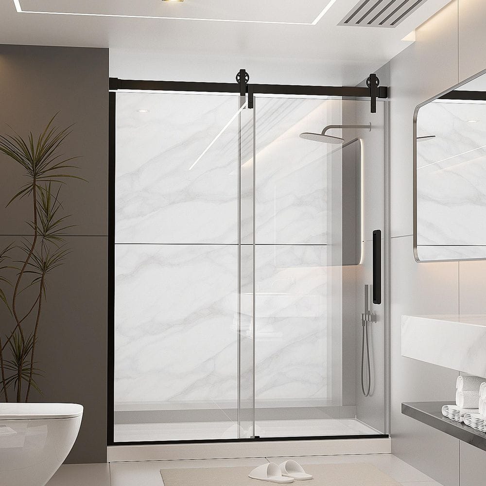 59 in. W x 75 in. H Frameless Sliding Shower Door in Matte Black with 5/16 in. Clear Glass price history on PriceWatchPro