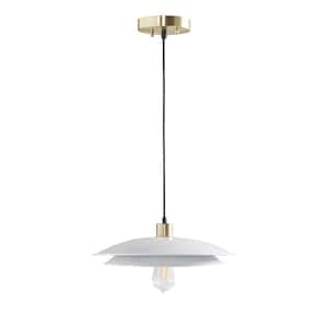 1-Light Golden White Farmhouse Pendant Chandeliers for Dining Room Kitchen Island with 2-Tier Layered