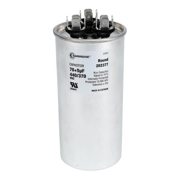 Cambridge 2.17 in. x 2.17 in. x 4.53 in. Aluminum 70 Plus 5 MFD, 440-Volt/370-Volt Dual Round Run Capacitor (1-Pack)