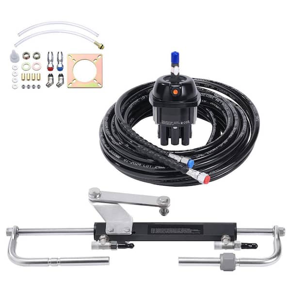 SKYSHALO Hydraulic Outboard Steering Kit, 90HP, Marine Boat Hydraulic Steering System, with Helm Pump Two-Way Lock Cylinder