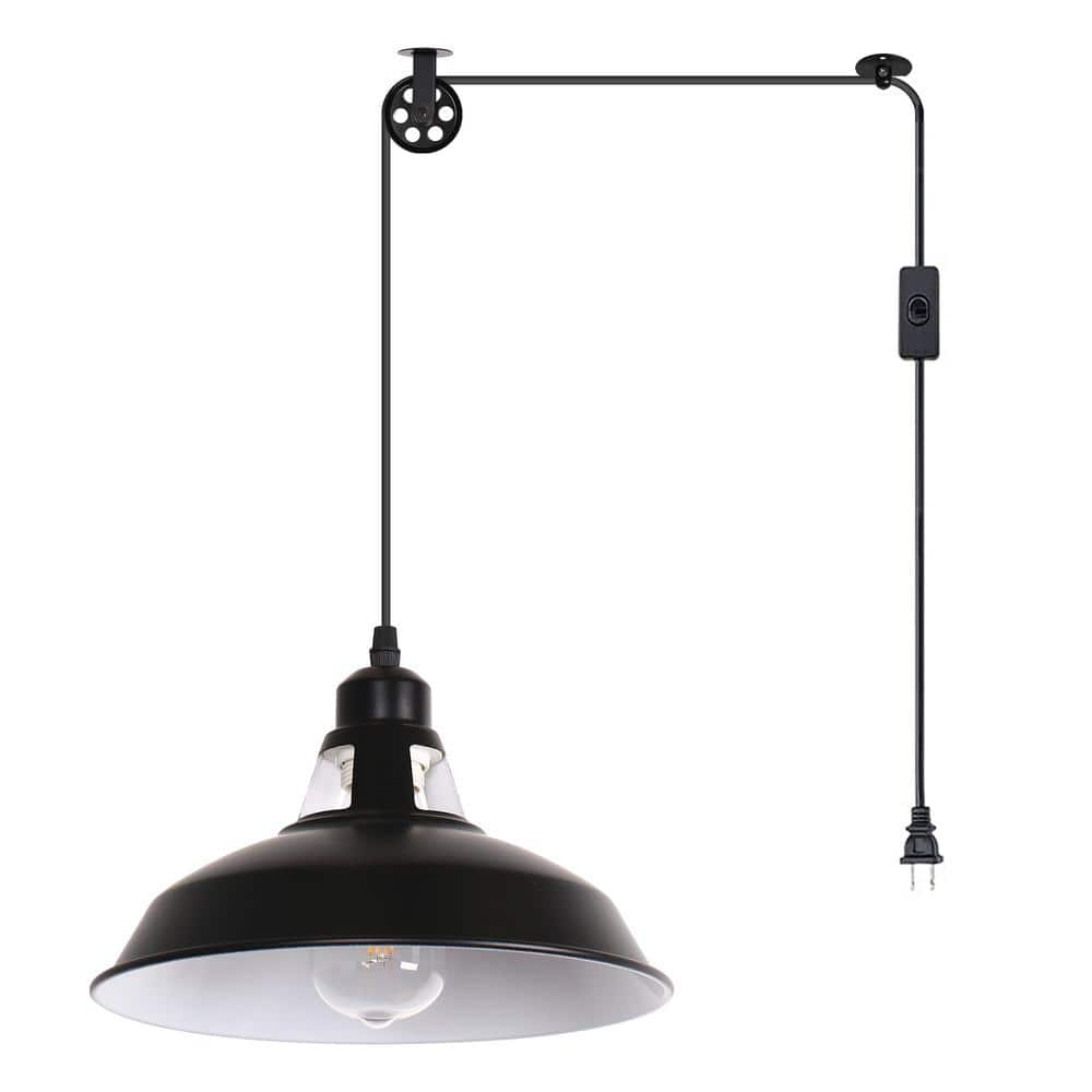 YANSUN Plug-In 1-Light Black Industrial Barn Shade Pendant