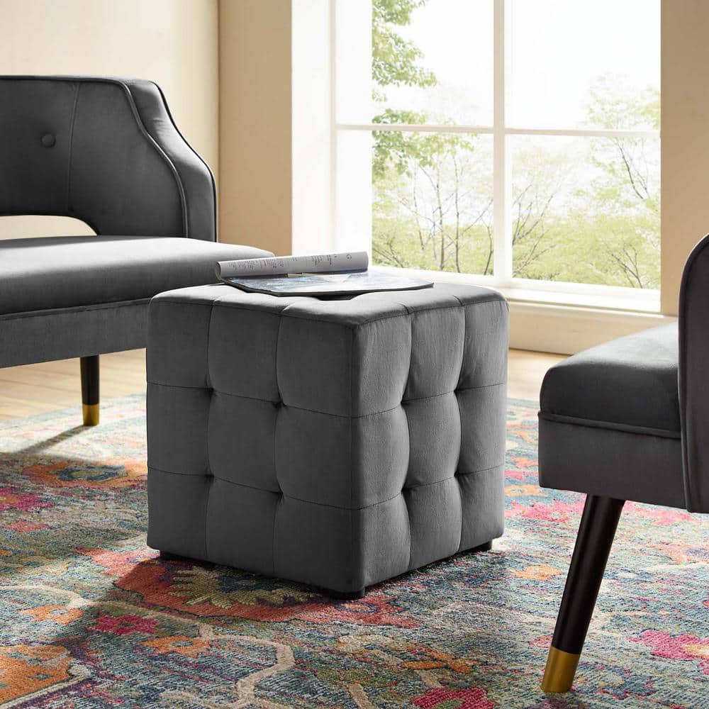 Modway Contour 15.5" Cube Gray Velvet Tufted Ottoman