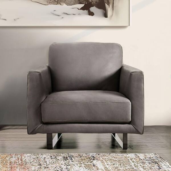 Furniture of America Diamond Gray Leather Arm Chair