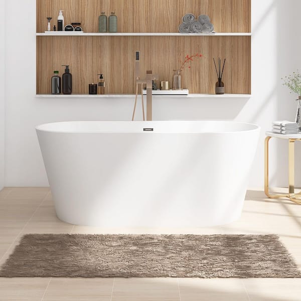 59 in. x 30 in. Acrylic Freestanding Soaking Bathtub in Gloss White