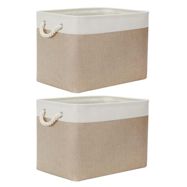 Beige 16 in. x 12 in. Fabric Decorative Basket Set of 2 with