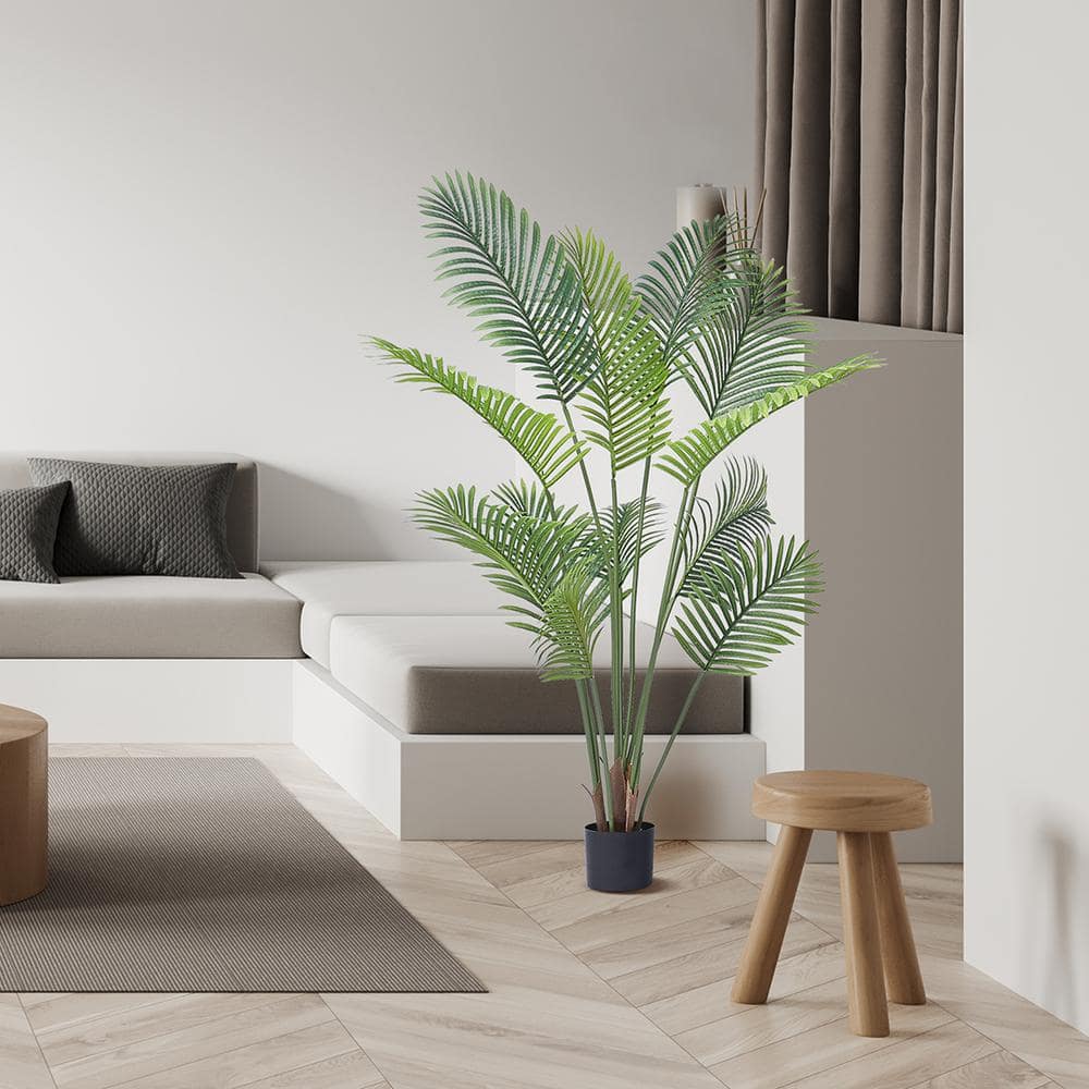 5-Foot Green Plastic Potted Palm Floor Plant for Outdoor