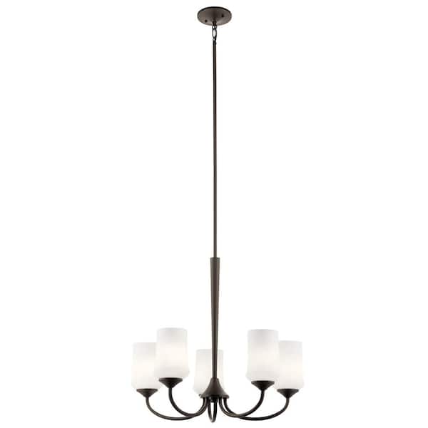 Aubrey 25 in. 5-Light Olde Bronze Transitional Shaded Cylinder Chandelier for Dining Room