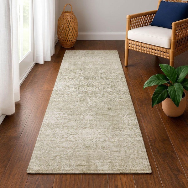 Mayfield Premium Machine Washable Abstract AMF1763 Beige 2 ft. 3 in. x 7 ft. 6 in. Runner Rug