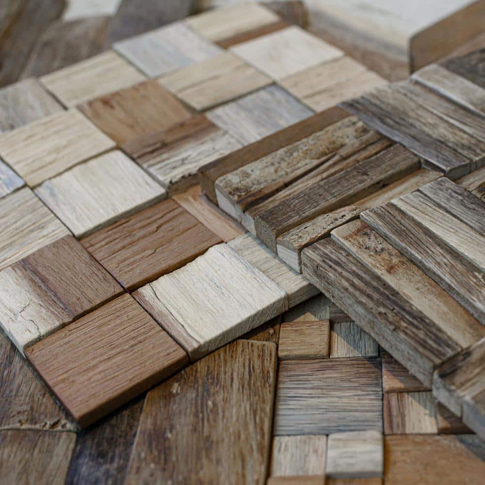 Natural Finish Stacked Boat Wood Mosaic Wall Tile