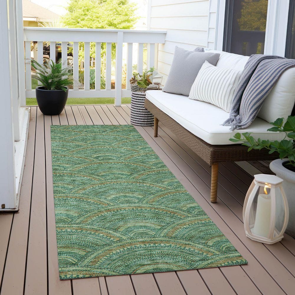 Sage Green Synthetic Washable Runner Rug with Non-Slip Backing