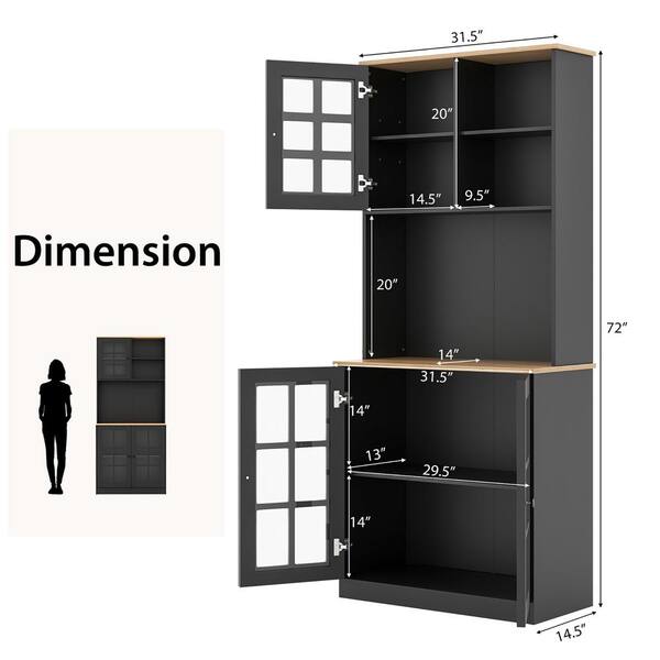 Costway Tall Storage Cabinet Kitchen Pantry Cupboard with Tempered Glass  Doors & Shelves Black