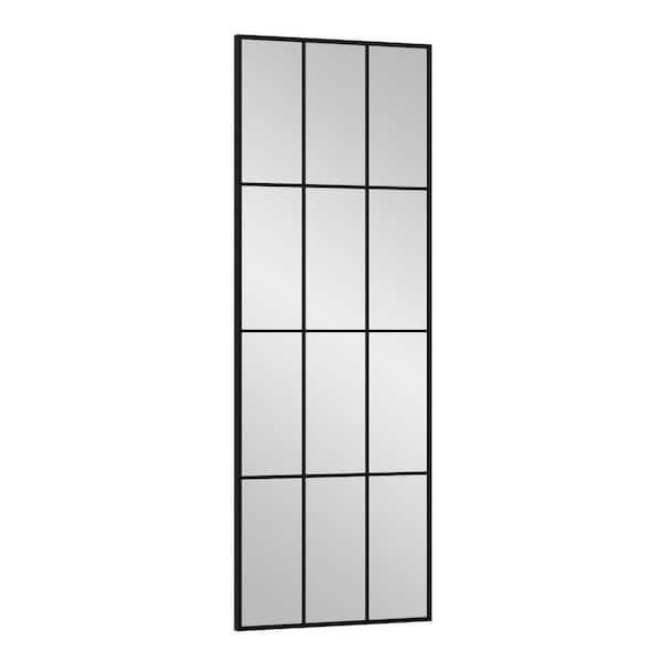 24 in. W x 65 in. H Rectangular Windowpane Metal Framed Black Wall Bathroom Vanity Mirror
