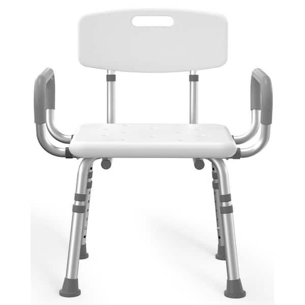 Unbranded Aluminum Shower Seat with Arms and Back in White, Height Adjustable Safety Bath Seat for Elderly and Disabled