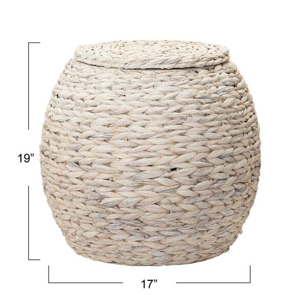 Household Essentials Handwoven Water Hyacinth Barrel Wicker Storage Basket Side Table Cream Finish