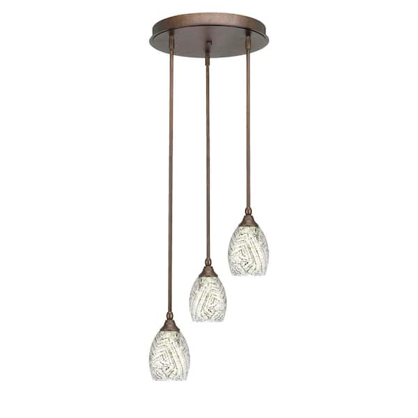 Unbranded Villa 60-Watt 14.5 in. 3 Light Bronze Stem Pendant Light with 5 in. Natural Fusion Glass Shade No bulbs included