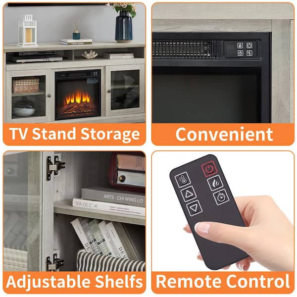 60 in. Freestanding Electric Fireplace TV Stand with 18 in. Electric Fireplace Insert,TV Up to 65 in., Stone Gray