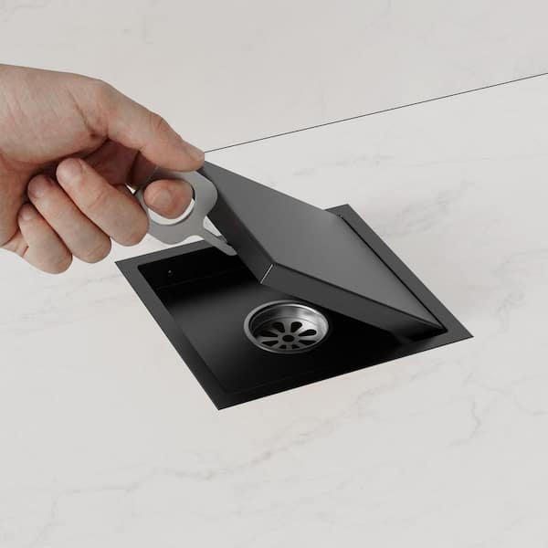 6 x 6 in. Square Stainless Steel Shower Bath Drain with Tile-In Pattern Drain Cover in Matte Black