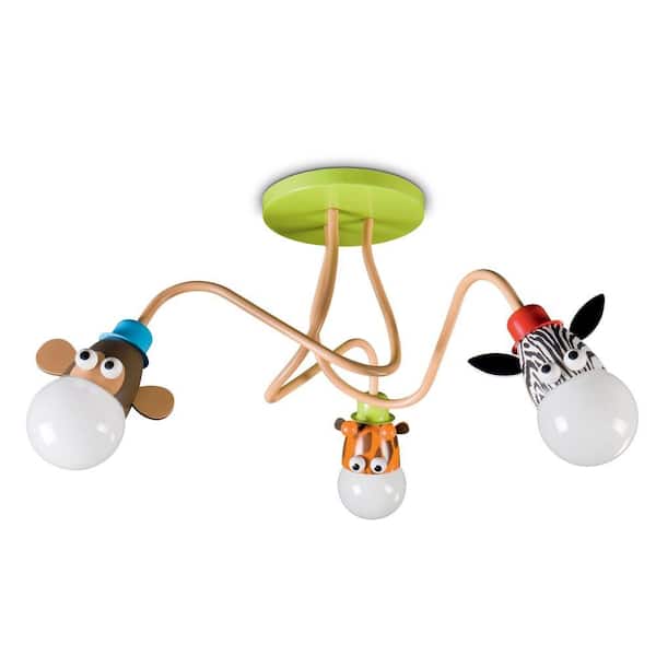 Philips Kidsplace Zoo 3-Light Multi-Color Giraffe/Monkey/Zebra Ceiling Semi-Flush Mount Light
