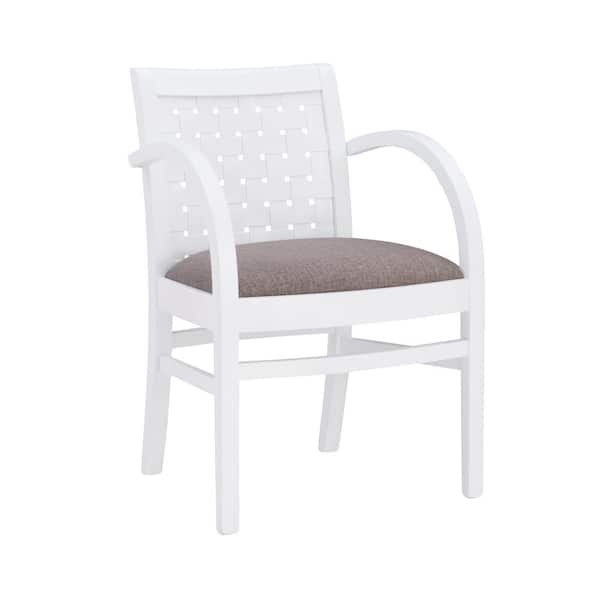 Linon Home Decor Charly White Wood with Grey Woven Polyester Arm Chair