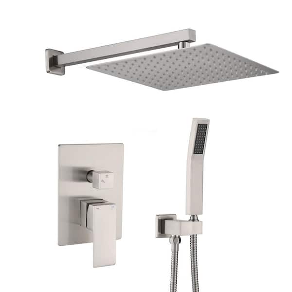 Unbranded Single Handle 2-Spray 12in. Shower Faucet 2.5 GPM with High Pressure in Brushed Nickel (Valve Included)
