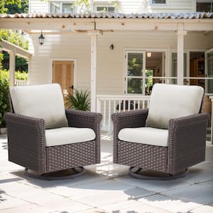 Nyajiah 2-Piece Wicker Outdoor Rocking Chair with Beige Cushions