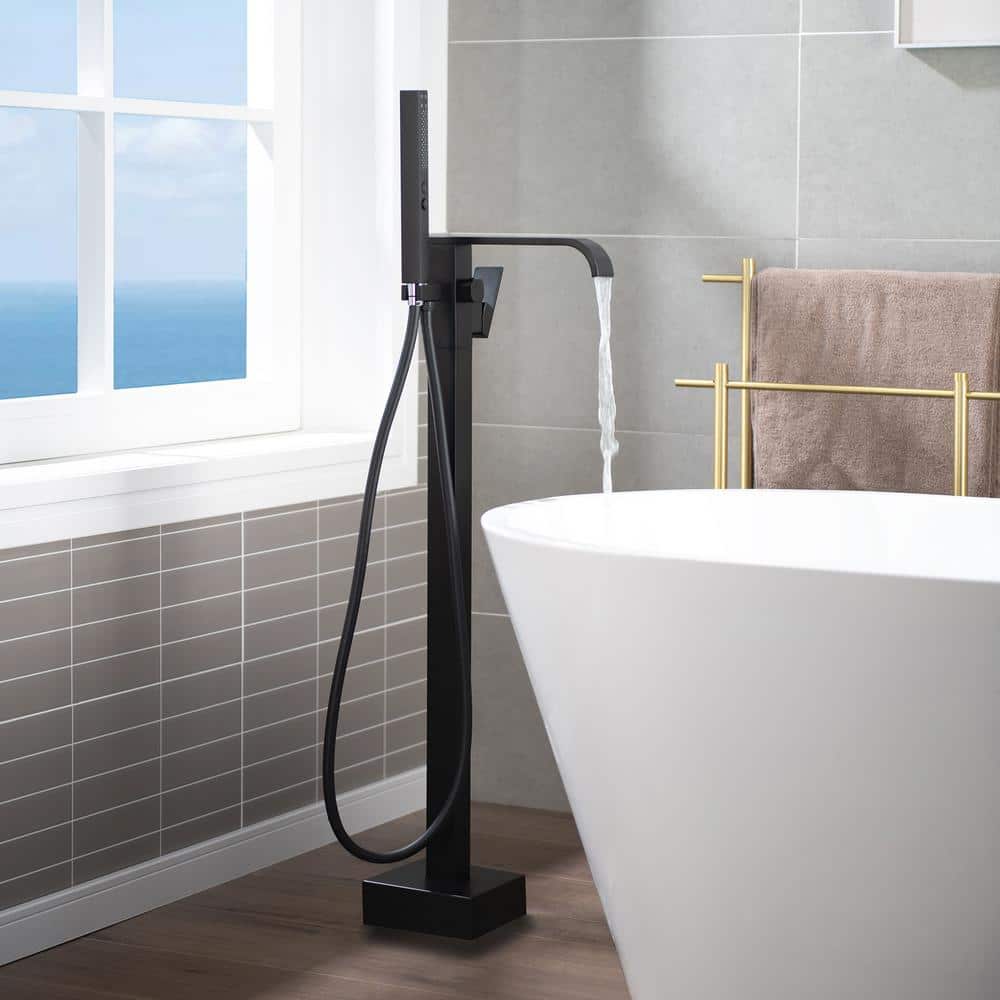 Matte Black Brass Freestanding Tub Faucet with Hand Shower