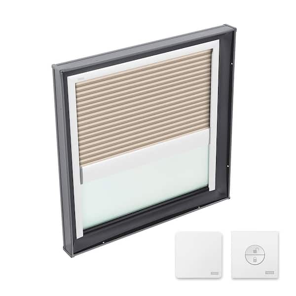 VELUX 22-1/2 in. x 22-1/2 in. Fixed Curb Mount Skylight with Tempered Low-E3 Glass & Beige Solar Powered Room Darkening Blind