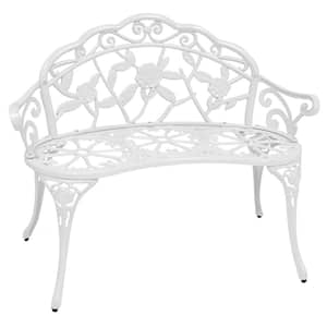 Classic Rose White Cast Aluminum Outdoor 2-Person Bench