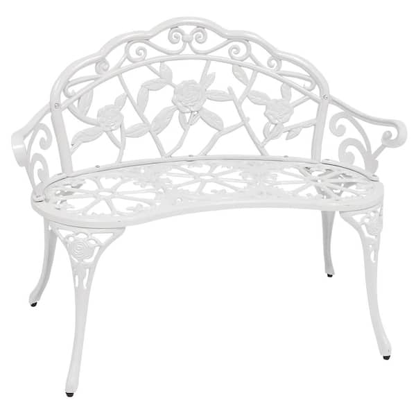 Sunnydaze Classic Rose White Cast Aluminum Outdoor 2-Person Bench