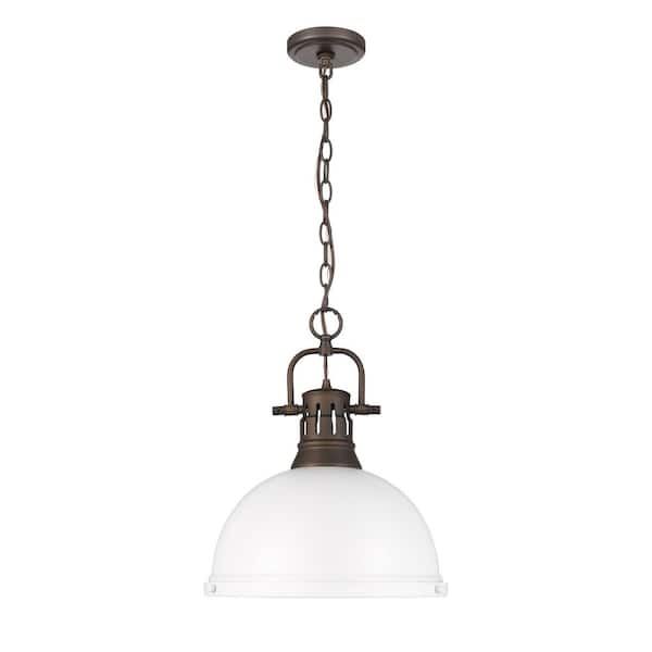 Duncan 16.875 in. 1 Light Rubbed Bronze Pendant Light with Matte White Shade