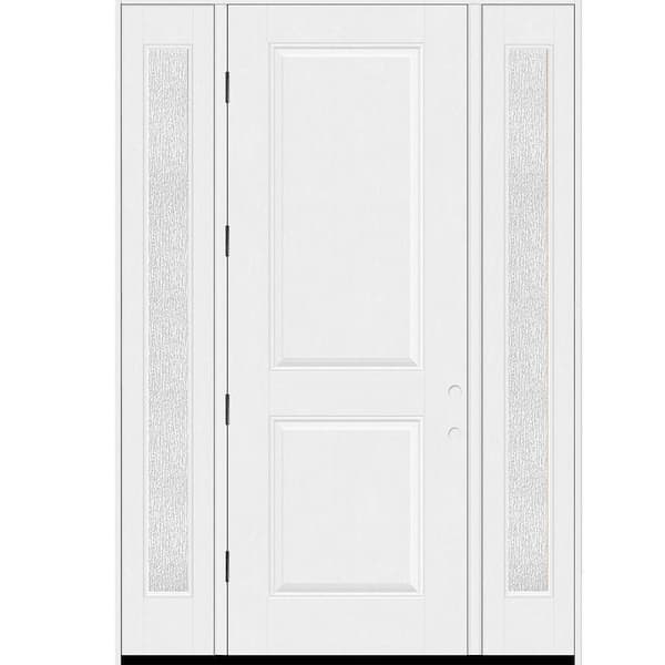 Regency 64 in. x 96 in. 2P Squaretop RHOS Unfinished White Mahogany Fiberglass Prehung Front Door w/Rain12in. SLs 6-9/16