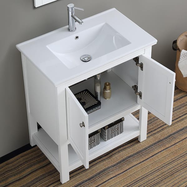 Bradford 30 in. W Traditional Bathroom Vanity in White with Ceramic Vanity Top in White with White Basin