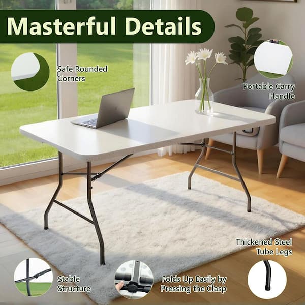 Folding Table 6 ft. Heavy Duty Fold-in-Half Plastic Table Portable Utility for Multiple Occasions