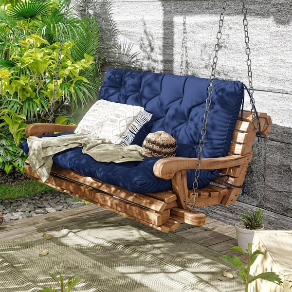 47 in. x 40 in. x 5 in. 2-Seater Contoured Replacement Outdoor Porch Swing Cushion with Backrest Bench Cushion Blue
