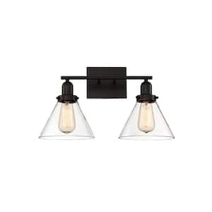 Drake 17.75 in. W x 10 in. H 2-Light English Bronze Bathroom Vanity Light with Clear Glass Shades