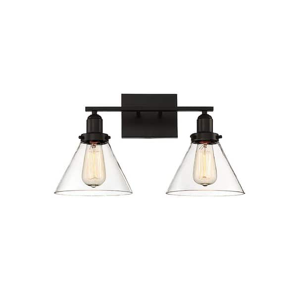 Savoy House Drake 17.75 in. W x 10 in. H 2-Light English Bronze Bathroom Vanity Light with Clear Glass Shades