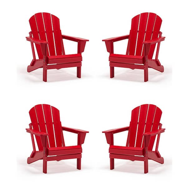 Uixe Classic Red Folding Plastic Adirondack Chair (4-Pack)