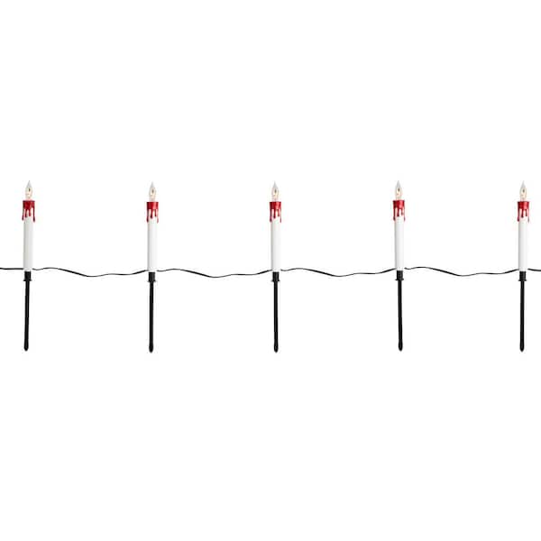 15.25 in. Lighted Flickering Candle Halloween Yard Stake Pathway Marker Lights-Black Wire-5ct