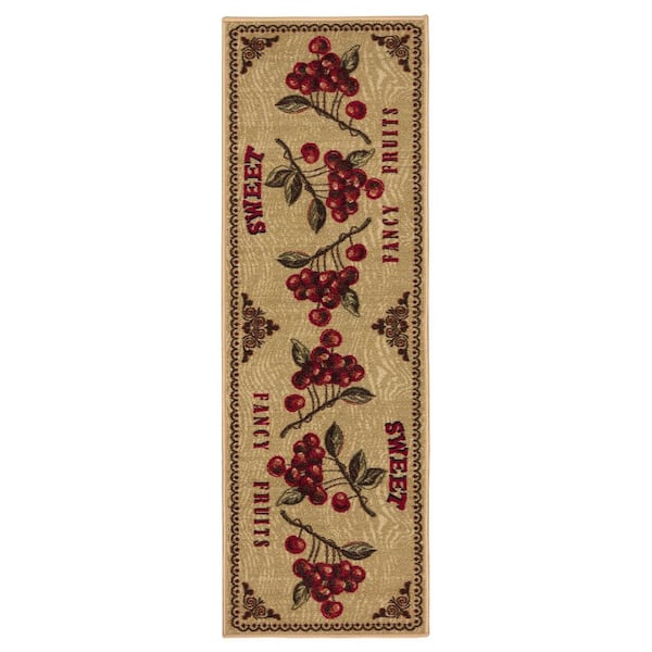 Ottomanson Cookery Collection Non-Slip Rubberback Fruits Design 2x5 Kitchen Rug, 1 ft. 8 in. x 4 ft. 11 in., Beige Fruits