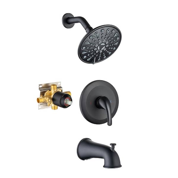 RAINLEX Single-Handle 6-Spray Round High Pressure Shower Faucet with 6 in. Shower Head in Matte Black (Valve Included)