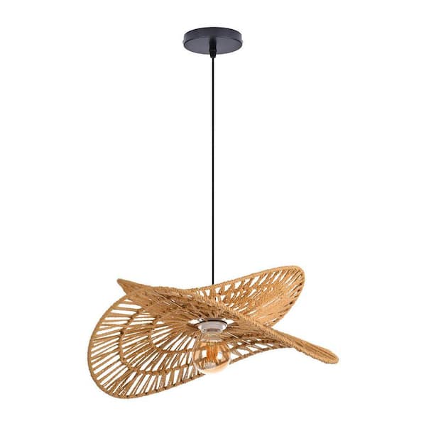 1 Light Brown Hand-Woven Macrame Rope Pendant Light with Geometric Shape, No Bulbs Included 16 in.