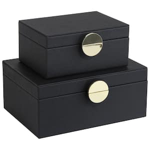 Afoxsos Black 9 in. x 3.9 in. Faux Leather Decorative Boxes Set of