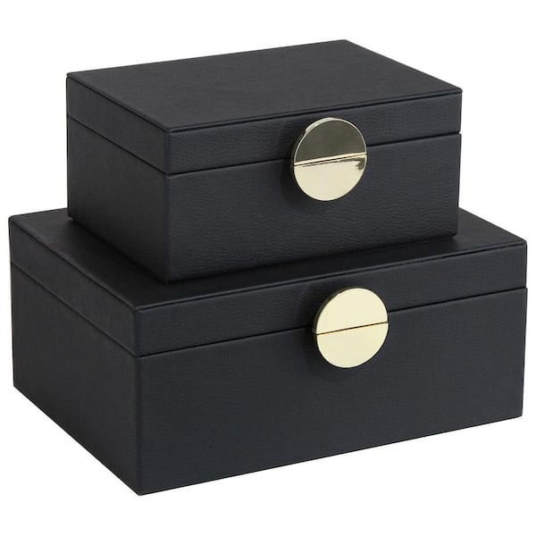 Afoxsos Black 9 in. x 3.9 in. Faux Leather Decorative Boxes Set of