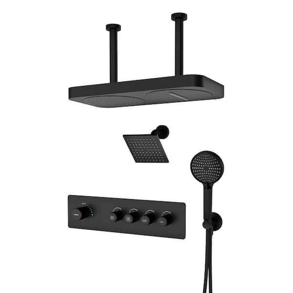 7-Spray 22.5 in. x 11.2 in. Dual Shower Head Ceiling Mount Fixed and Handheld Shower 2.5GPM w/ Back Spray in Matte Black
