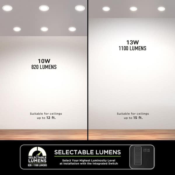 Premium Series 6 in. LED, 2-Level Lumen Select, Ultraslim Canless Recessed Light, Adjustable CCT (4-Pack)