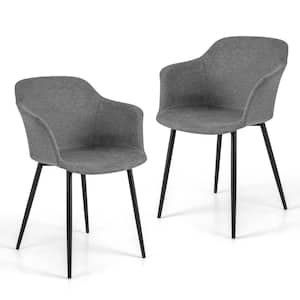 Gray Polyester Arm Chair Dining Chairs Set of 2 with Backrest and Armrest