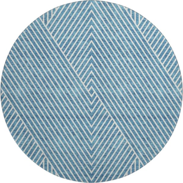 Addison Rugs Mayfield Premium Machine Washable Abstract AMF937 Teal 8 ft. x 8 ft. Round Rug