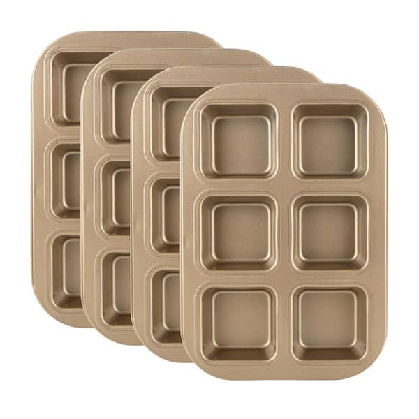 4-Pack Carbon Steel Non-Stick Square Brownie Muffin Pan Set 6-Cavity Bakeware for Oven Air Fryer