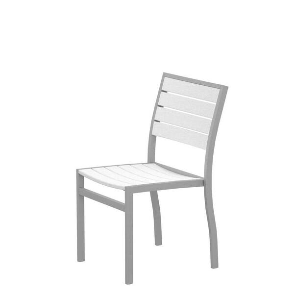 POLYWOOD Euro Textured Silver Patio Dining Side Chair with White Slats